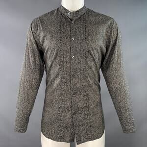 JOHN VARVATOS M Black White Abstract Floral Pleated Tuxedo Long Sleeve Shirt